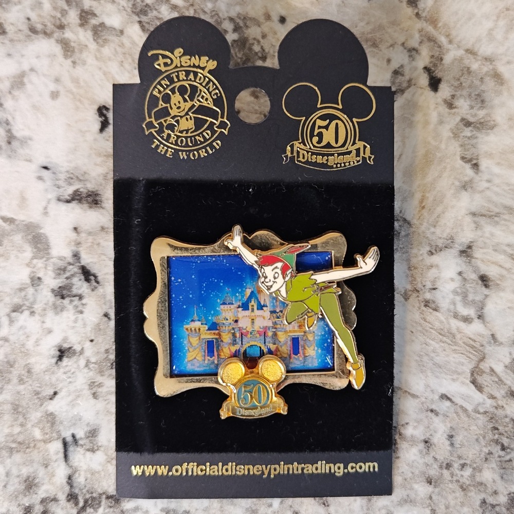 Disney Pin Peter Pan Gold Disneyland 50th Anniversary Framed Castle Collectible